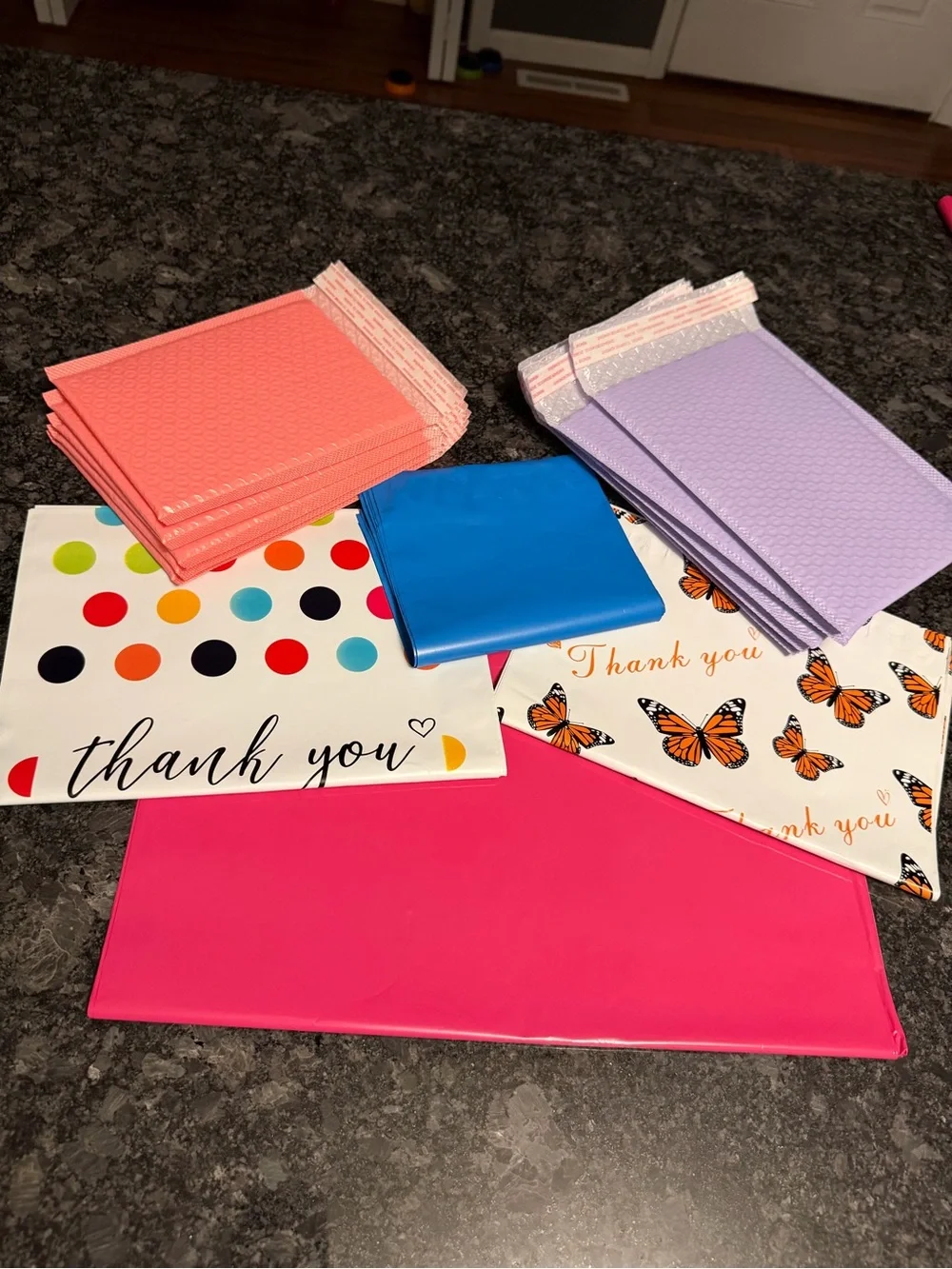 Bundle of 35 Poly & Bubble Mailers Assorted Sizes & Colors Butterfly & Dot Set